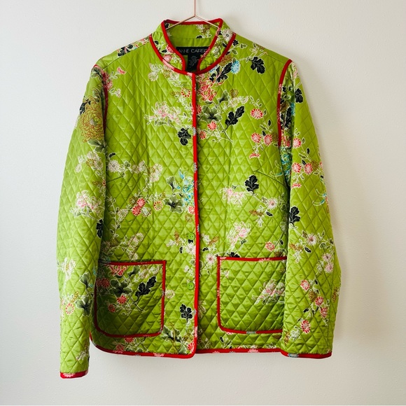 Vintage Anne Carson quilted 100% silk floral boho jacket green - Picture 6 of 9